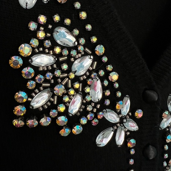 Bloomingdale’s 100% Cashmere Vintage Jeweled Black Cardigan Sweater-Petite M - Picture 8 of 9